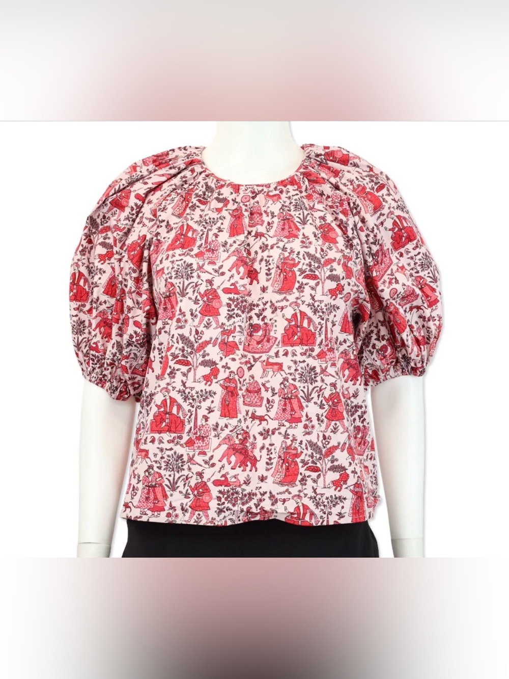 RHODE ROWAN GATHERED PRINTED COTTON-BLEND POPLIN TOP